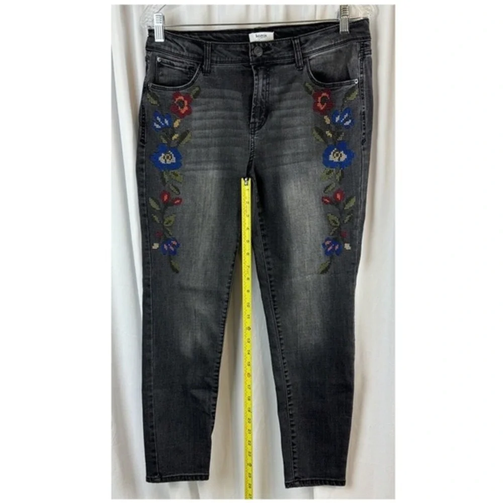 Kensie‎ Jeans Embroidered Floral Skinny Denim Pants Gray 10 Y2K Streetwear 63-23
